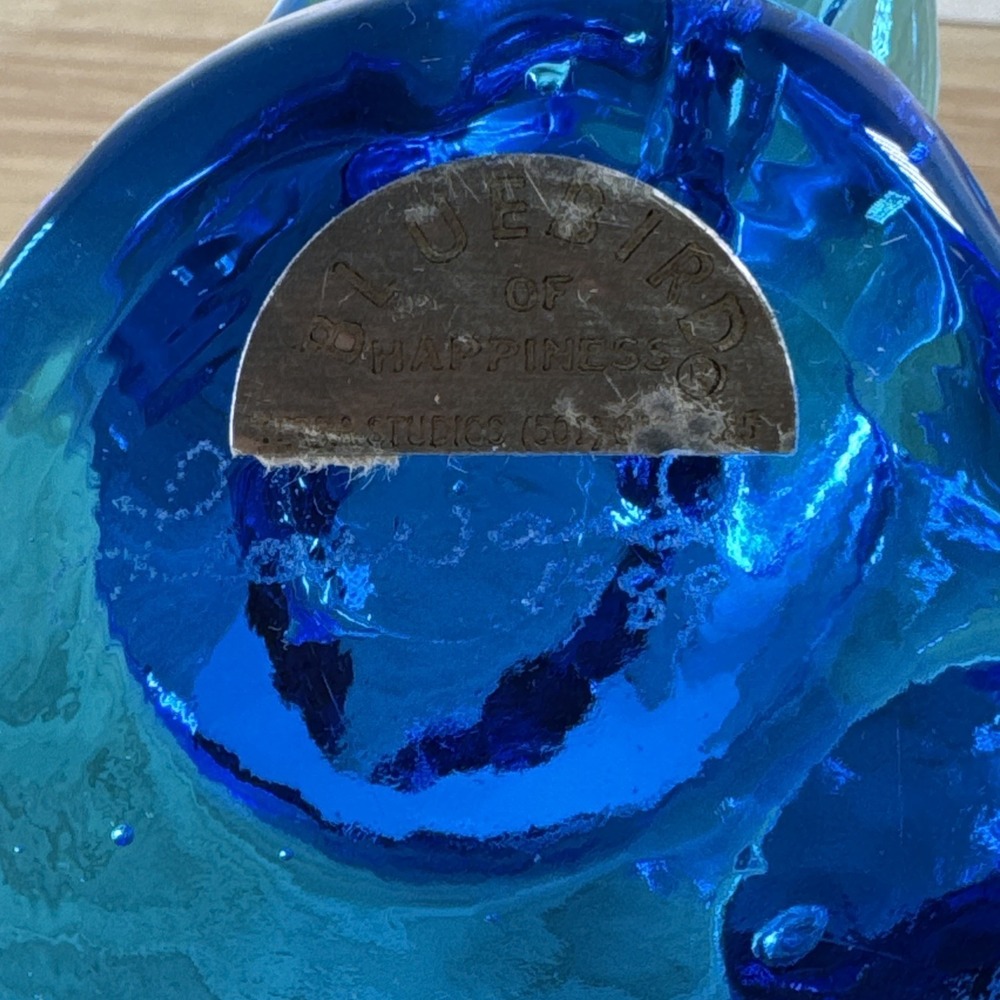 2 Vintage Leonard Leo Ward Bluebird of Happiness Glass Figurine Signed 1989 1991 - Picture 8 of 9